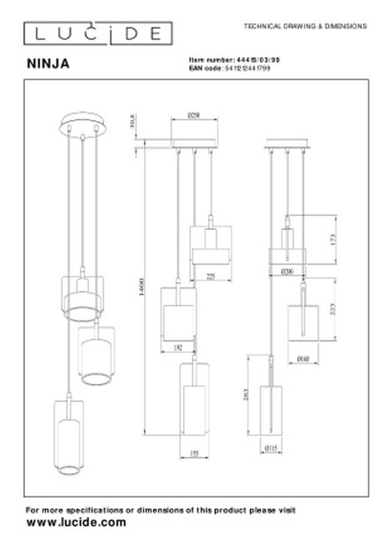 Lucide NINJA - Závesné svetlo - 3xE27 - Multicolor